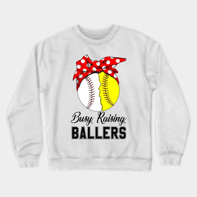 Busy Raising Ballers Red Bow Softball Baseball Crewneck Sweatshirt by Vigo